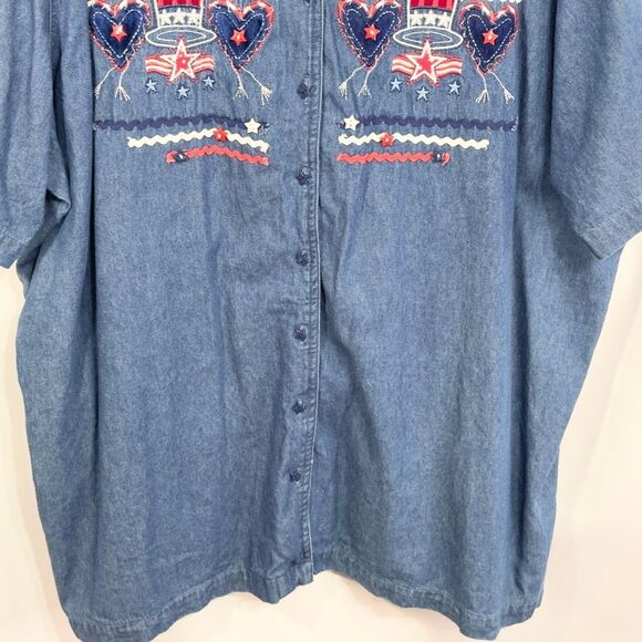 Bobbie Brooks Plus Size 26W 28W Denim Top Patriotic USA Flag 4th of July 627 - Picture 5 of 10